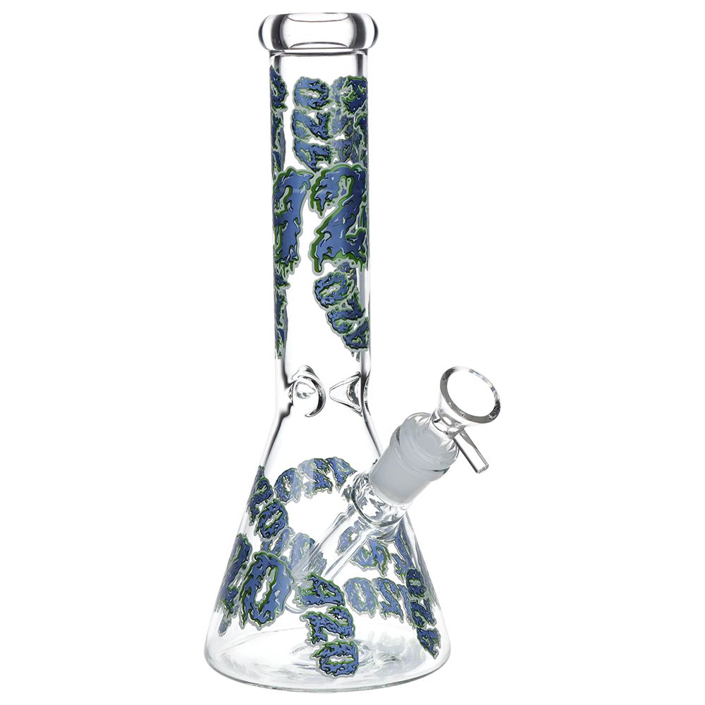 420 Clouds Glow In The Dark Beaker Glass Water Pipe - 10" / 14mm F / Colors Vary
