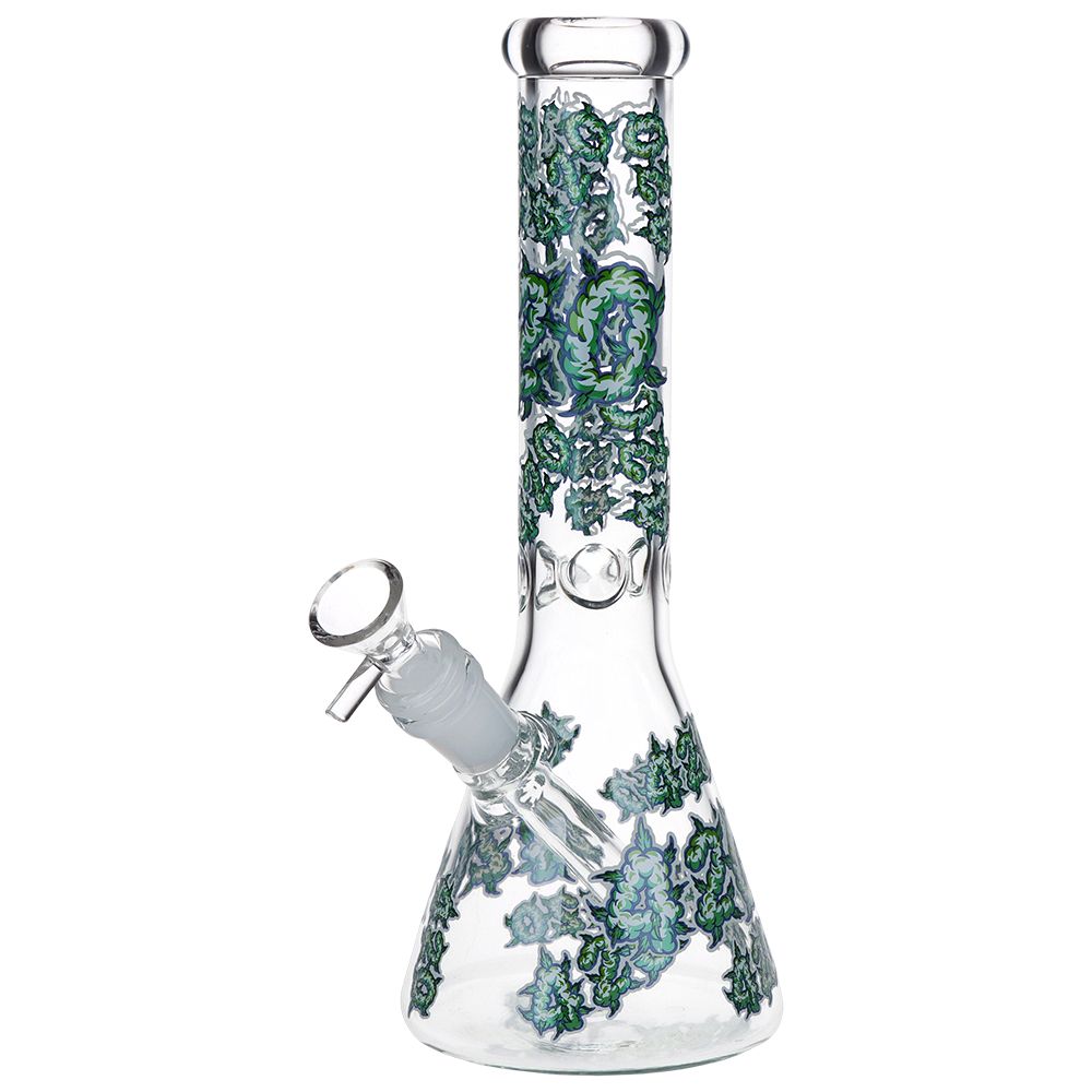 420 Clouds Glow In The Dark Beaker Glass Water Pipe - 10" / 14mm F / Colors Vary